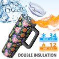thumbnail image 5 of 40oz Pioneer Flower Floral Print Pattern Insulated Tumbler with Handle, BPA-Free Leak Proof Lid and Straws, Double Wall Vacuum, Hot 12h/Cold 34h, 5 of 6