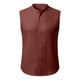 thumbnail image 5 of Top de Hombro Frío Camisa de Lino de los Hombres sin Mangas Cuello Redondo Color Sólido Botón Básico Delantero Top de Vacaciones Casual, 5 of 6