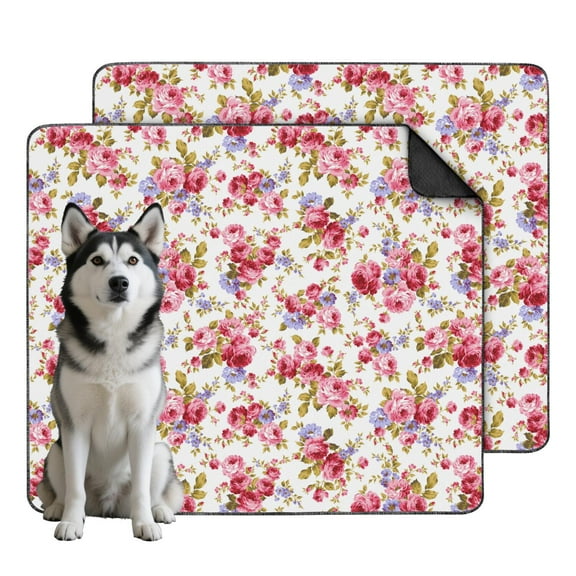 Floral Design Washable Training Pads 2-Pack, Large 35x41 Inch Reusable Puppy Potty Mats, Highly Absorbent Dog Floor Protection for Indoor Use
