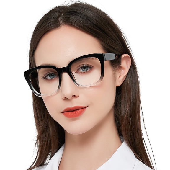 MARE AZZURO Large Square Reading Glasses Women Oversized Readers (Black clear, 200)