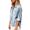 thumbnail image 4 of Edvintorg Denim Tops for Women Turndown Collar Long Sleeve Casual Loose Button Down Jean Shirt with Pockets Womens Trendy Clothes Silver S, 4 of 8