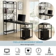 thumbnail image 4 of Computer Desk, Home Office Gaming Table with Steel Frame, MDF Board & 5 Tier Open Bookshelf, Rustic Writing Table Workstation with Plenty Storage Space, Black, 4 of 7