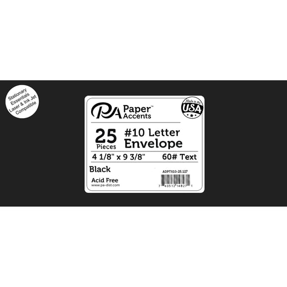 Envelope #10 Letter 25pc Black