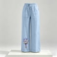 thumbnail image 7 of Cagogo Women's Floral Wide Leg High Waisted Trousers with Pockets Casual Vacation Ankle Pants Loose Elastic Waist Palazzo Summer Beach Travel Trousers, Sky Blue L, 7 of 7