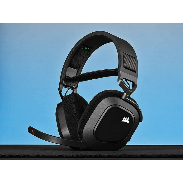 Corsair HS80 RGB WIRELESS Premium Atmos PS5/PS4 60ft Headset Hours to Microphone, Life, Black Omni-Directional Wireless Up 20 Audio Battery Compatibility) Range, Gaming Dolby (Low-Latency, with