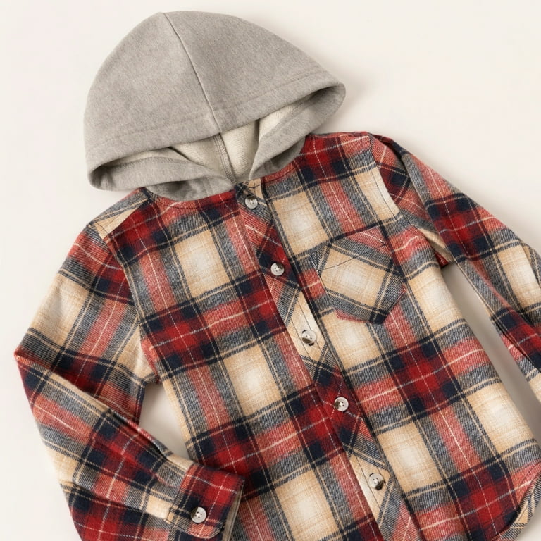 KIDPIK Boys Hooded Plaid Shirt Knit Hood Classic Plaid Size 12 Months S 7 8