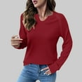 thumbnail image 2 of Womens Sweater Tops Knit Long Sleeve Notched V Neck Shirts Casual Trendy Solid Color Loose Blouses Top (M, Red), 2 of 6