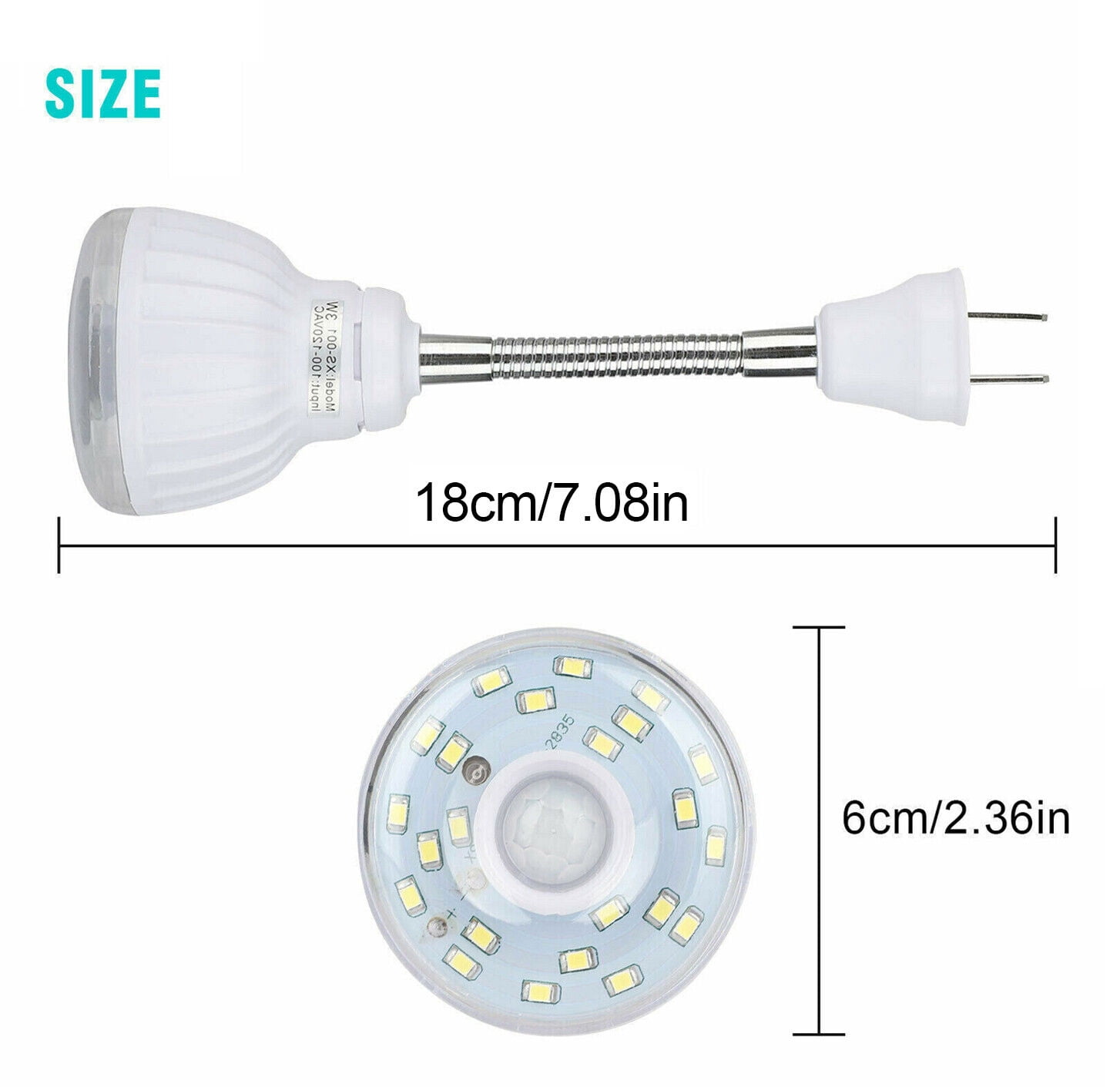 LED Motion-Activated Rotating Flexible Sensor Night Light AC Outlet Plug-in Wall