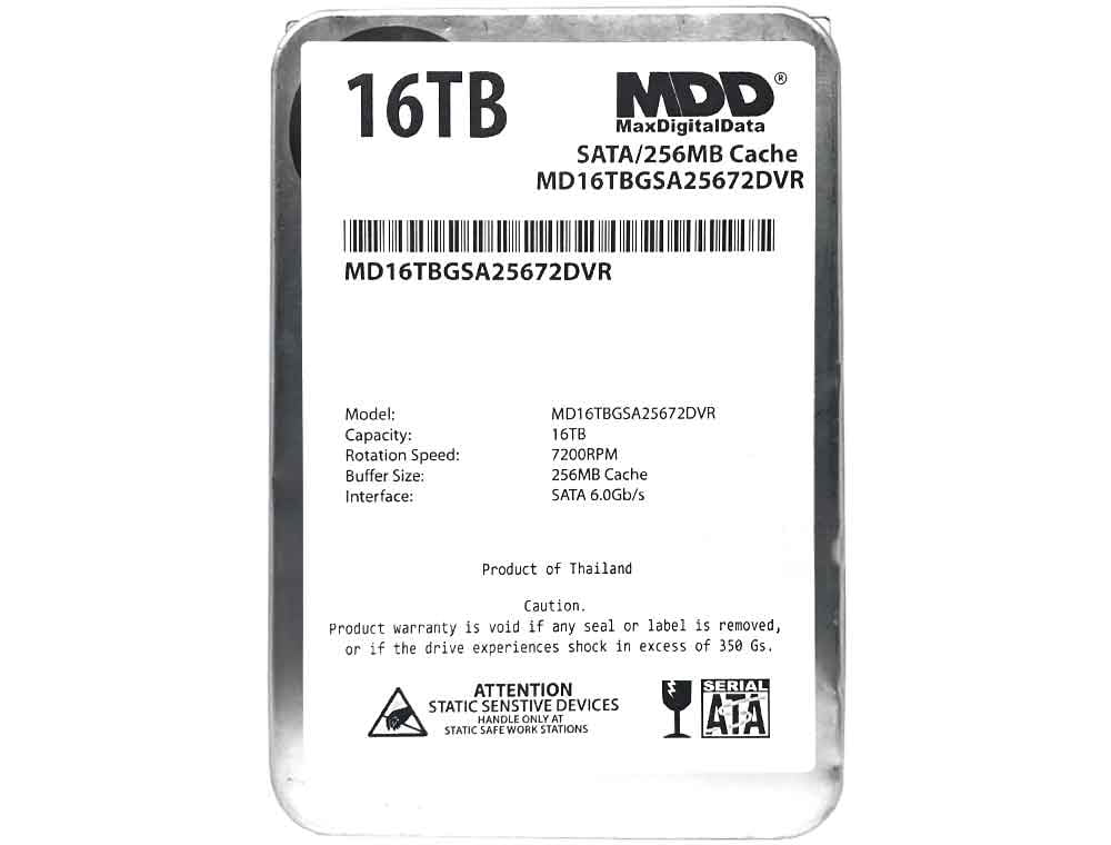MaxDigitalData 16TB 7200 RPM 256MB Cache SATA 6.0Gb/s 3.5" Internal Hard Drive for Surveillance (MD16TGSA25672DVR) - 3 Years Warranty