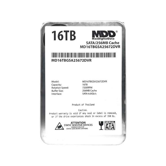 MaxDigitalData 16TB 7200 RPM 256MB Cache SATA 6.0Gb/s 3.5" Internal Hard Drive for Surveillance (MD16TGSA25672DVR) - 3 Years Warranty