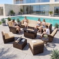 thumbnail image 2 of LazySunsets 11 Pieces Patio Conversation Set, Rattan Wicker Outdoor Sectionals with Swing Chairs and Fire Pit Table, Beige/Brown, 2 of 10