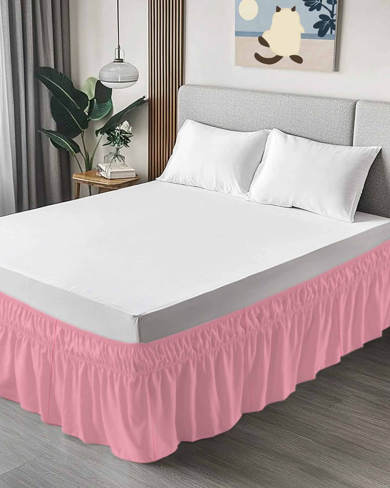Dark Pink Bed Skirt Solid Color Bed Skirts King Size 18 Inch Drop, Wrap Around Dust Ruffle&nbsp;Bedskirt with Adjustable Elastic Belt for Queen Size Beds