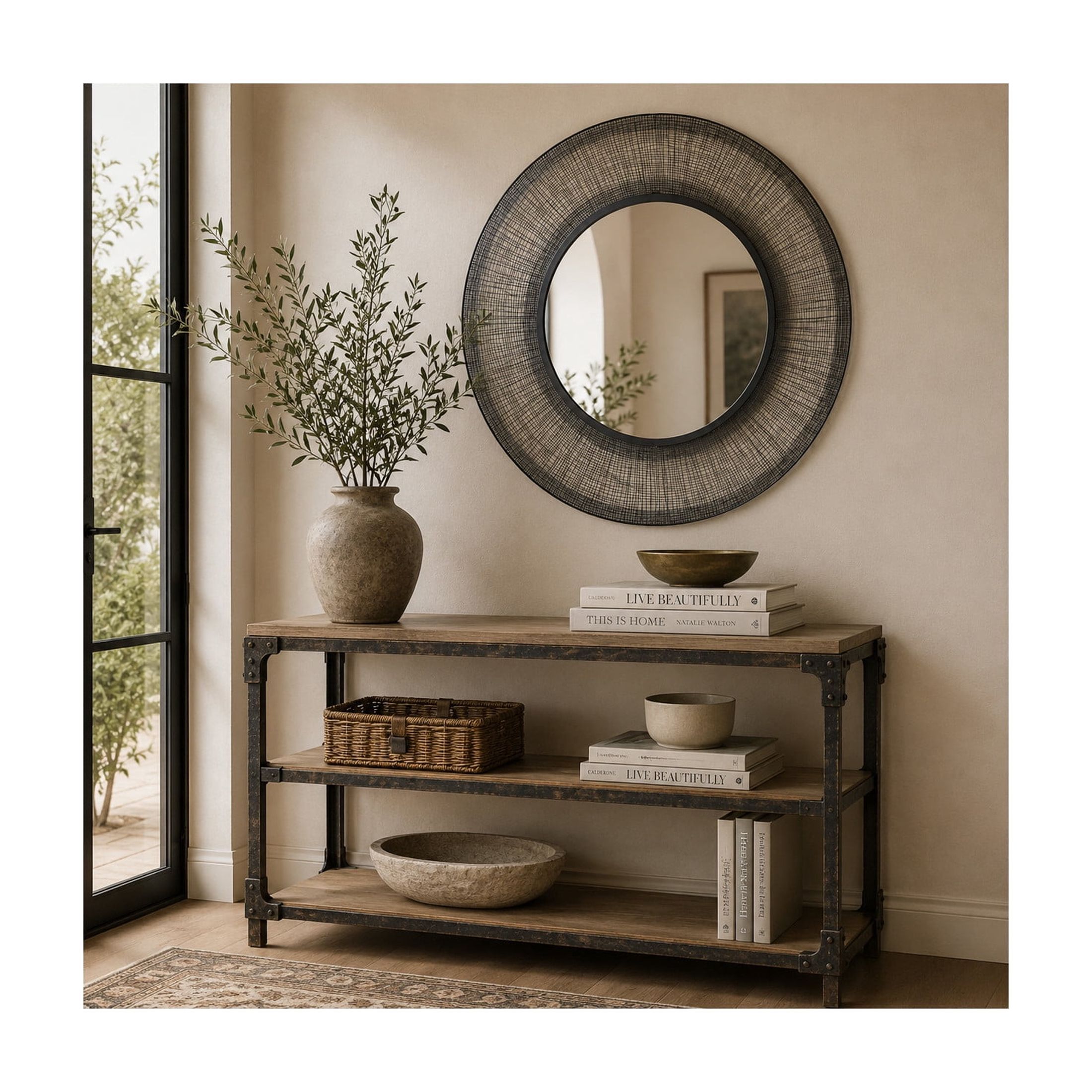 DecMode 40" x 40" Black Wire Mesh Abstract Wall Mirror