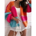 thumbnail image 4 of Women Oversized Cardigan Sweaters Open Front Color Block Lantern Long Sleeve Striped Knit Outwear Coats Rose Red XL, 4 of 8