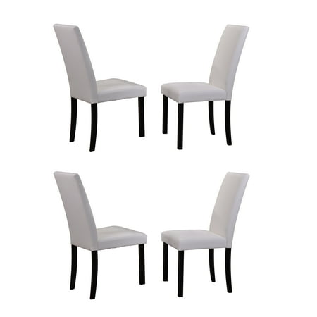 August Parsons Dining Chairs White Faux Leather Black Wood Legs Transitional Set Of 4