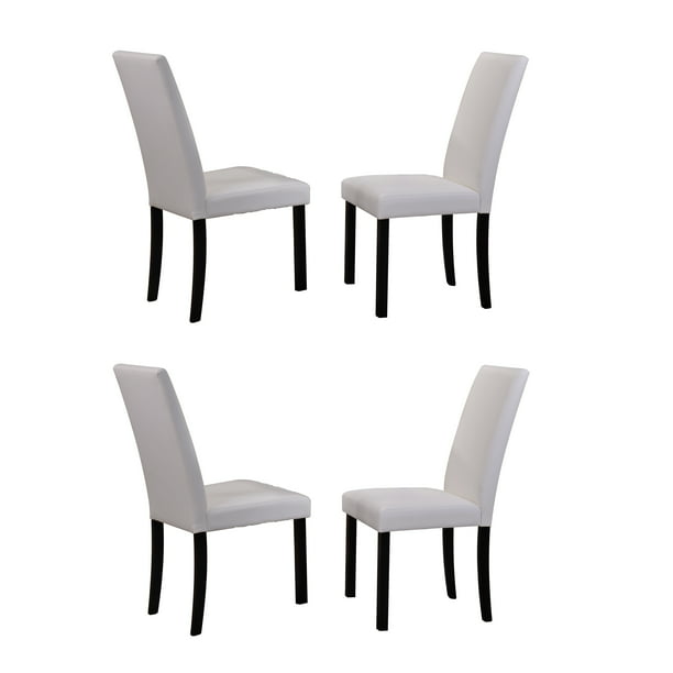 August Upholstered Dining Side Chairs, White Leather Parsons Chairs