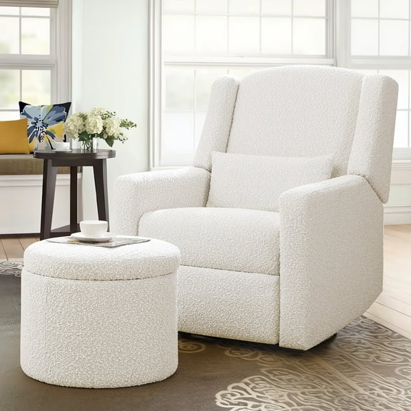JULY'S SONG Power Swivel Gilder Rocker Recliner Chair with Storage Ottoman, Skin-Friendly Nursery Rocking Chairs in Living Room with Waist Pillow, USB Charging, Beige
