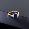 thumbnail image 4 of Gem Stone King 18K Yellow Gold Plated Silver Blue Created Sapphire and Lab Grown Diamond 3-Stone Engagement Ring for Women | 1.78 Cttw | Octagon 8X6MM | Gemstone September Birthstone | Size 7, 4 of 4