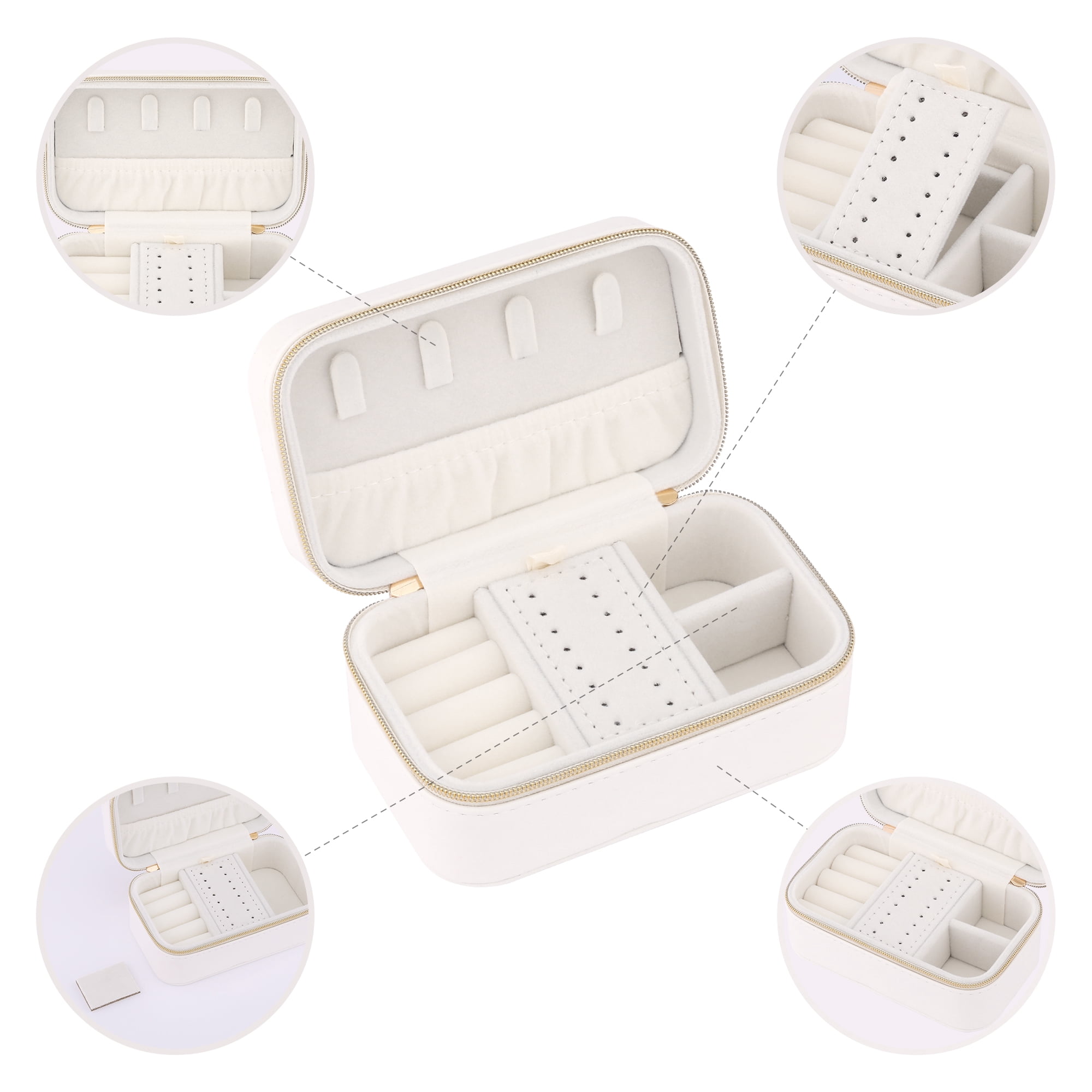 Unique Bargains Portable PU Leather Jewelry Box Mini Organizer White