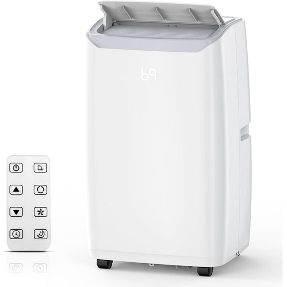 Homhougo Portable Air Conditioner - 14,000 BTU, Cools Up to 750 Sq.Ft, 3-In-1 Functionality (Cool/Fan/Dehumidifier), Compact Design With Wheels, Remote Control, Includes Window Kit, White