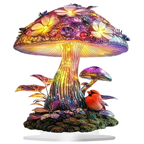 Painting Mushroom acrylic plaque decoration,7.87 Inch Acrylic Decorative Ornament For Home, Bohemian Resin Mushroom Decoration Bedside Lamp Bedroom Living Room Home Office Decoration Gifts