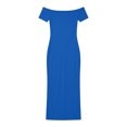 thumbnail image 4 of QUNYINEY Short Sleeve Dresses for Women Plus Size Long Satin Off The Shoulder Blue Bodycon Dress Slim Fit Summer Casual Ruched Dresses, 4 of 5