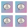 thumbnail image 1 of Live Laugh Love Coaster Set of 4, Pop Art Comic Book Style Halftone Dots Backdrop Retro Speech Balloon Text, Square Hardboard Gloss Coasters, Standard Size, Multicolor, by Ambesonne, 1 of 2