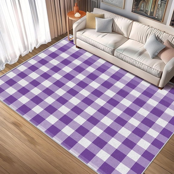 Purple Buffalo Check Area Rugs, Farmhouse Plaid Carpet, Washable Non Slip Low Pile Soft Rug for Bedroom Living Room Decor Mat 2ftx3ft