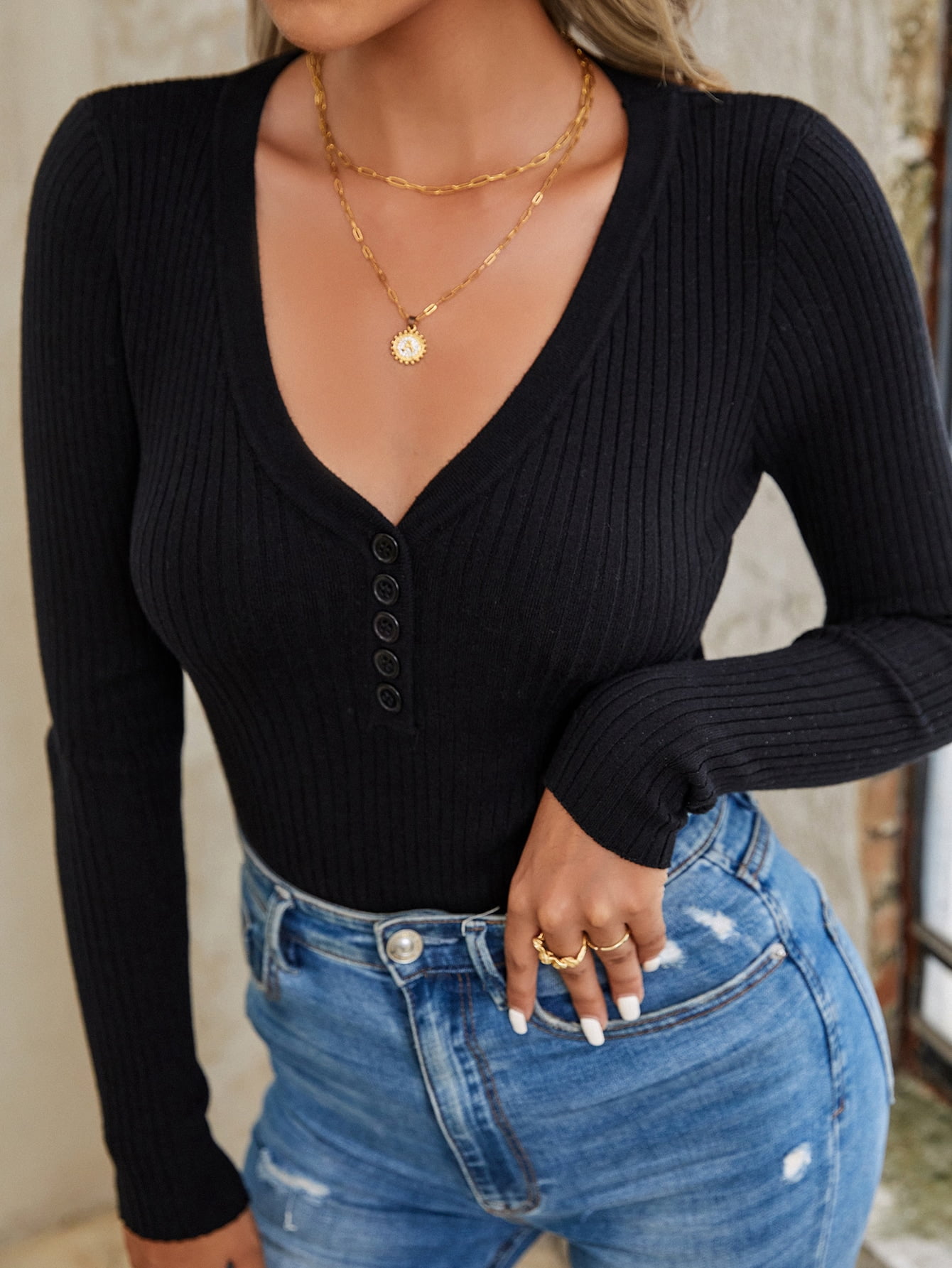 Black Women's Ribbed Knit Quarter 