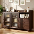 thumbnail image 1 of para Cocina, Armario de Cocina, Gabinete de Almacenamiento con 2 Puertas y 3 Cajones, Mueble Aparador para Sala de Estar, Comedor, 100 * 92 * 36cm (Marron Oscuro), 1 of 10