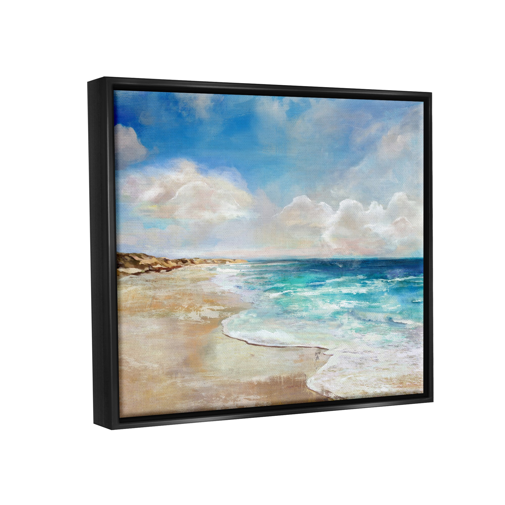 Stupell Industries Abstract Beach Shore Scene Nature Painting Black Floater Framed Canvas Art Print Wall Art, 21 x 17