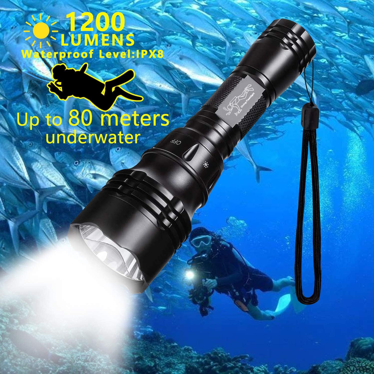 2Pack Underwater Diving Scuba T6 LED Flashlight Waterproof Torch+Battery&charger 