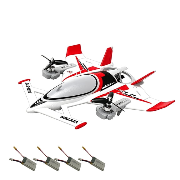 Qidi-570 Red 8-channel Brushless RC Foam Glider (vtol Capable) –, 2.4GHz RC Aircraft With Stabilized Flight Control And Rechargeable Power For Outdoor - 4 Battery