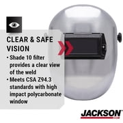 Jackson Safety Welding Helmet - Passive - Super Tuff Nylon - Lift Front - 2 x 4.25 Viewing Area - Shade 10 - 370 Speed Dial Headgear - Silver - 280PL Series