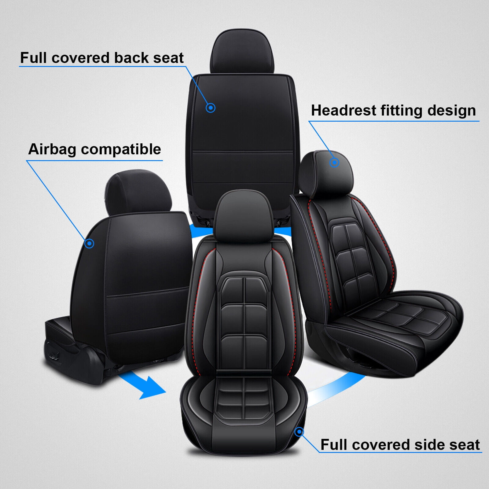 For 2010-2024 For Lexus RX300,RX330,RX350 Car Seat Covers,5-Seat PU Leather Cushion Protector, Full Set Front Back Seat Cover with 2 Pillows for RX350L,RX400h,RX450h,RX450hl Black&Red Line