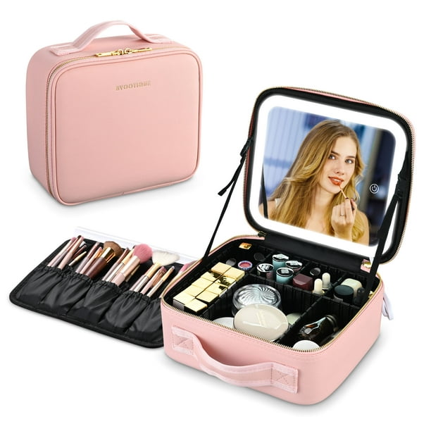 Byootique Makeup Case Cosmetic Bag with LED Lighted Mirror Adjustable ...