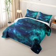 thumbnail image 3 of Manfei Dreamy Teal Galaxy Twin Quilt Set,Sparkling Stars Print Twin Coverlet Set,Black Reversible,2-Piece,1 Bedspread and 1 Pillowcase, 3 of 7