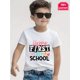 thumbnail image 1 of Boys' First Day of School Shirt - Pink T-Shirt with Happy FIRST DAY OF SCHOOL Lettering, Soft Breathable Cotton Kids Tee for Preschool, Elementary, Middle School - Back to School Outfit Gift for Boys, 1 of 6