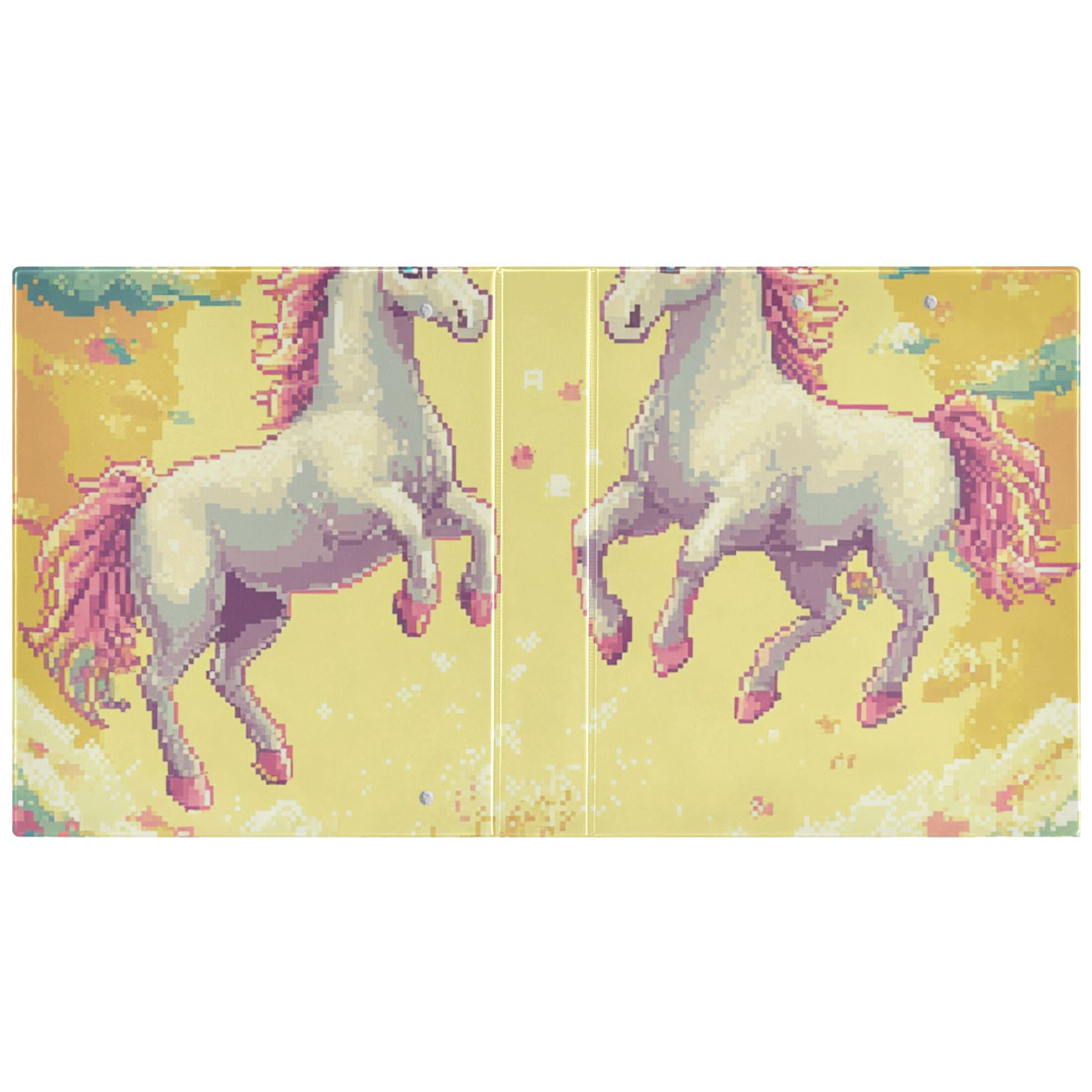 Pixel Unicorns in Clouds 3 Ring Binders 1.5 inch Hardcover File Folders with Interior Pockets A4 Size Organizer for School Office Hospital