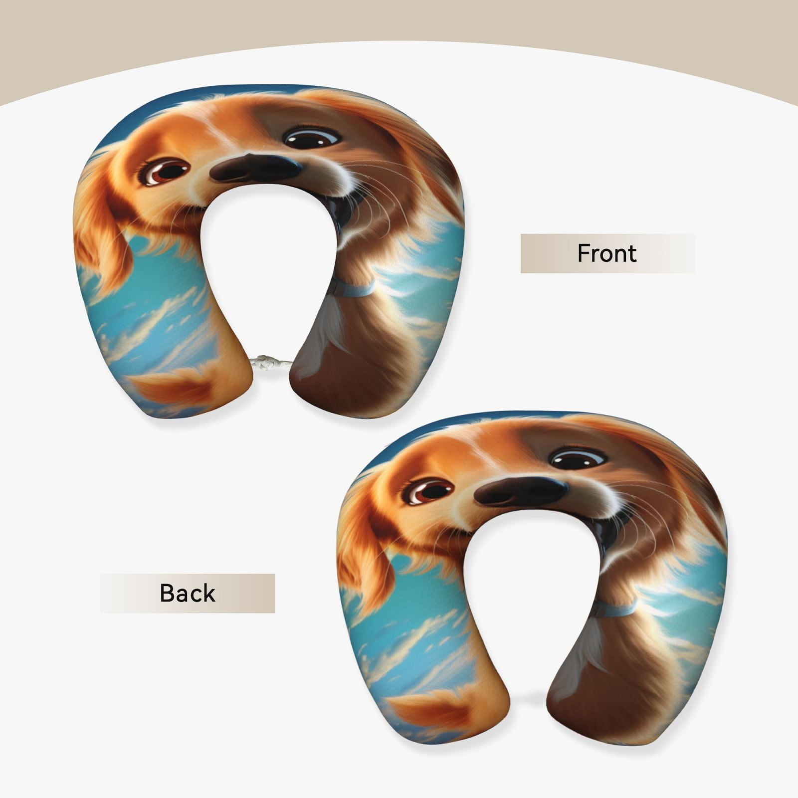 Xecao Blue Sky Cute Dog Print Memory Foam Cervical Neck Pillow Versatile U-Shaped Pillows for Home,Office,Camping,Travelling,Soft Washable Cover