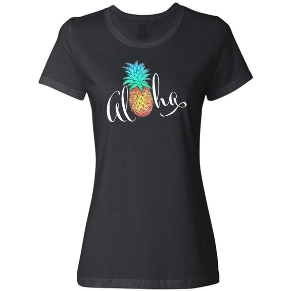 Inktastic Aloha- in cursive with pineapple rainbow colors Women's T-Shirt
