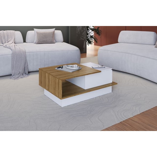 Mesa de Centro Madik Estilo Nórdico Moderno con Cajón Deslizable Blanco 3956.0002