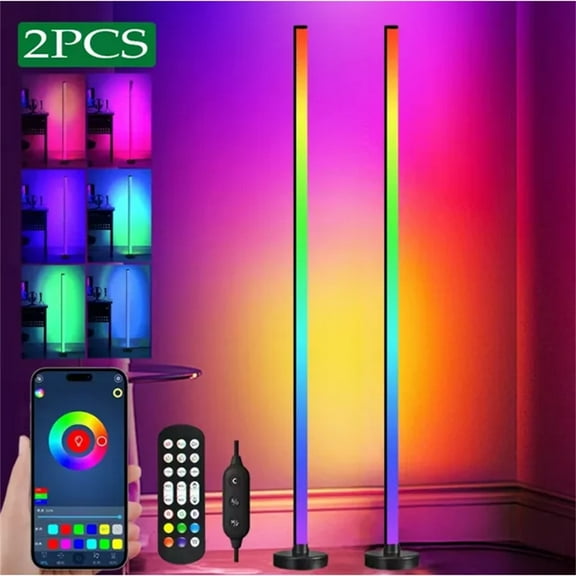 2Pack LED Corner Lamp, 47'' RGB Ambience Lighting,DIY Colors Mood Standing Light with Remote, Music Sync & Timer, Easy Install, Smart lamp for Party Bar Gaming Living Room