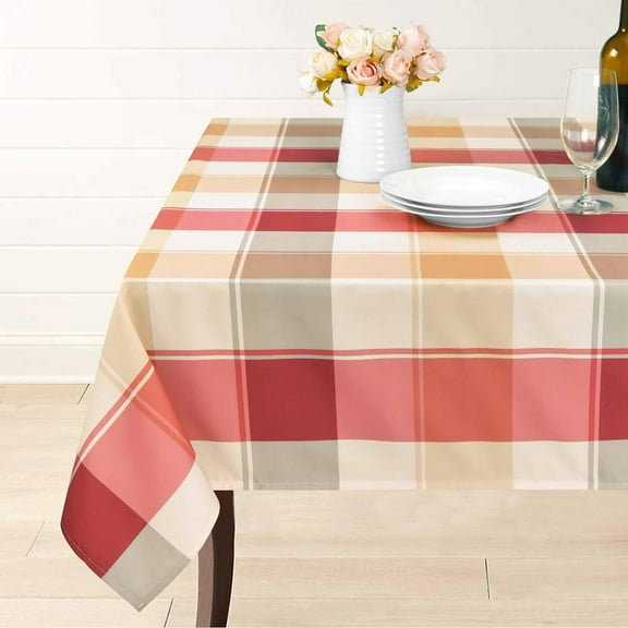 Autumn Buffalo Plaid Tablecloth for Thanksgiving, Fall Checkered Table Cloth, Gingham Harvest Waterproof Vintage Table Cover for Kitchen Dining Room Outdoor Party Decor, Rectangle 60 x 84 Inch