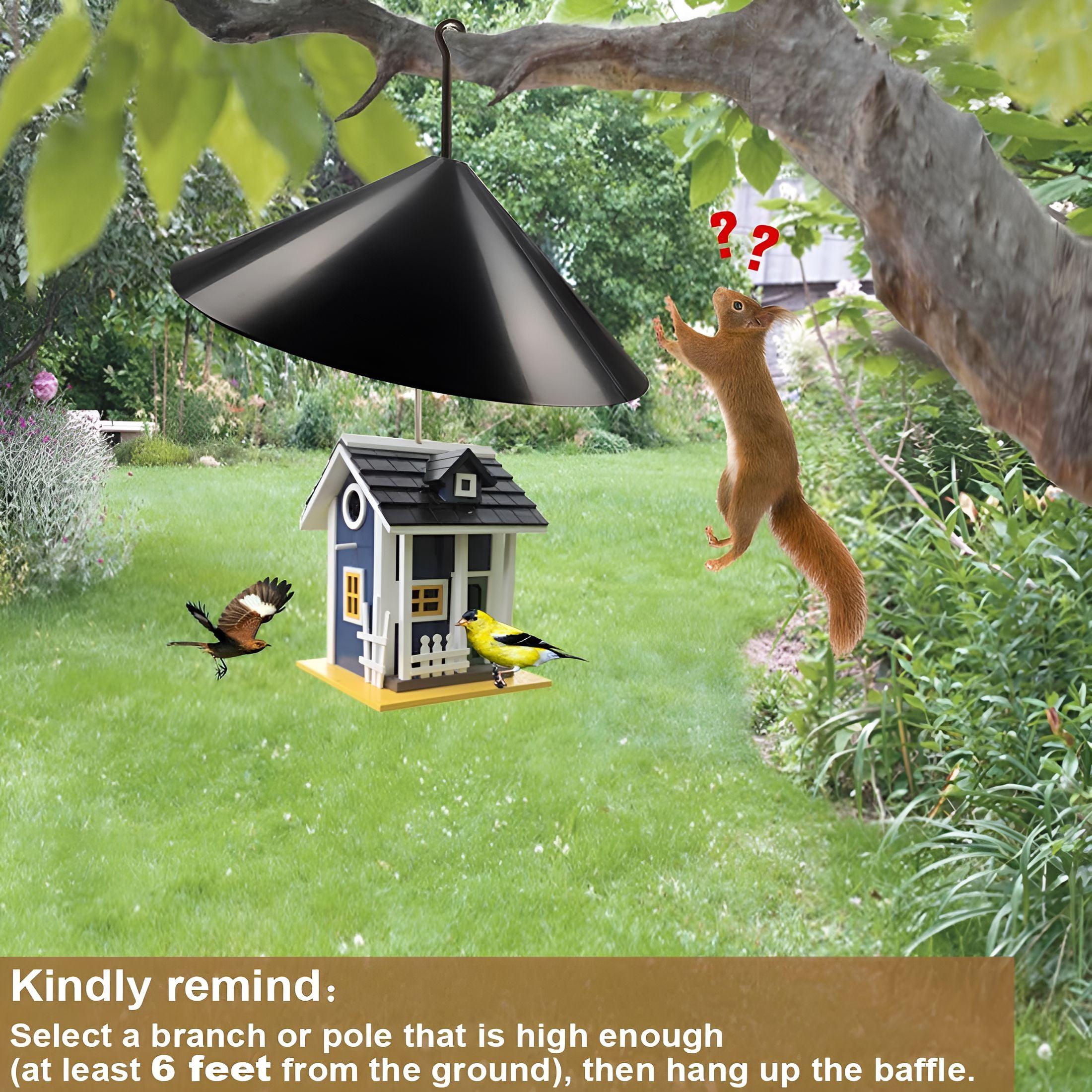 XIBUFE Squirrel Baffle for Bird Feeder Pole,Outside Hanging Mount Bird House Guard for Outdoor Shepherd’S Hook,19 Inch Diameter,1 Pack