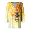 thumbnail image 4 of CYMMPU Summer Trendy Shirts 3/4 Sleeve Spring Tops V Neck Loose Fit Blouses for Women Dressy Casual Tunic Tops Bee Graphic Business Elegant Work Tops T-Shirts XXL, 4 of 5
