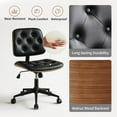 thumbnail image 4 of Small Home Office Chair – Armless Mid-Back Desk Chair with PU Leather, Adjustable Height, Swivel Wheels, Modern Walnut Legs for Small Spaces, Black, 4 of 8