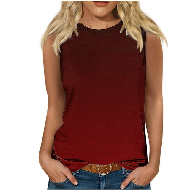 Cameland Débardeurs d'Été pour Femmes Grande Taille Col Rond Sans Manches Hauts Basiques pour Femmes T-Shirts Décontractés Amples