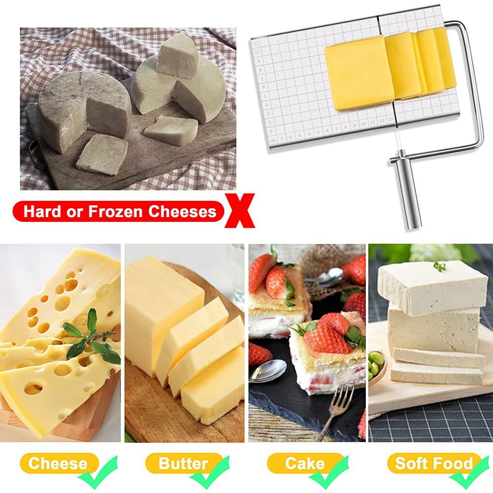  Cheese Slicer With Wire - Cheese Slicers for Block Cheese Incl.  8 Extra Wires with Accurate Size Scale On Cheese Slicer Board for Prices  Cuts - Ideal Cheese Cutter with Wire