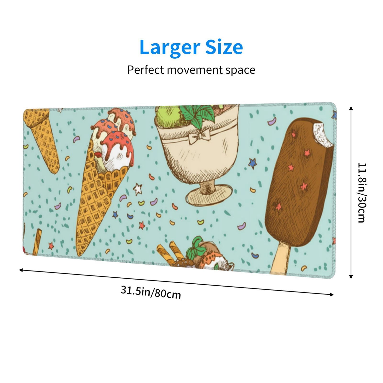 Icecream Ice Cream Sweet Mouse Pad Extended Large Gaming Mousepad Non-Slip Rubber Big Keyboard Desk Mat 31.5 X 11.8 Inch